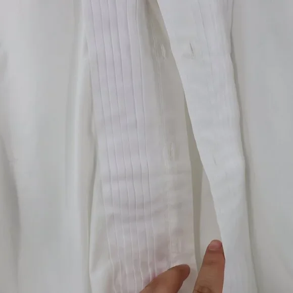 THOM SWEENEY tuxedo shirt mens M/L Cotton Duke of York Formal pleated bib white